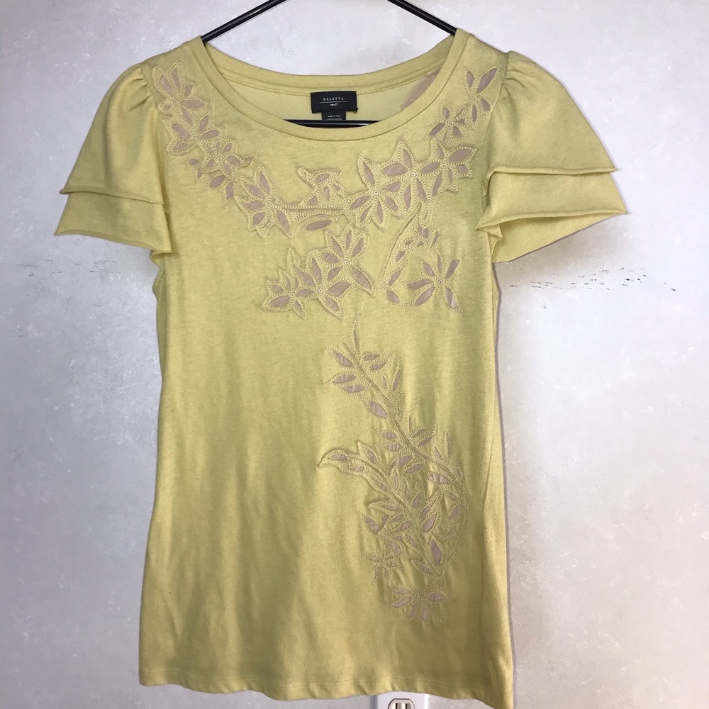 Deletta Anthropologie green patterned blouse